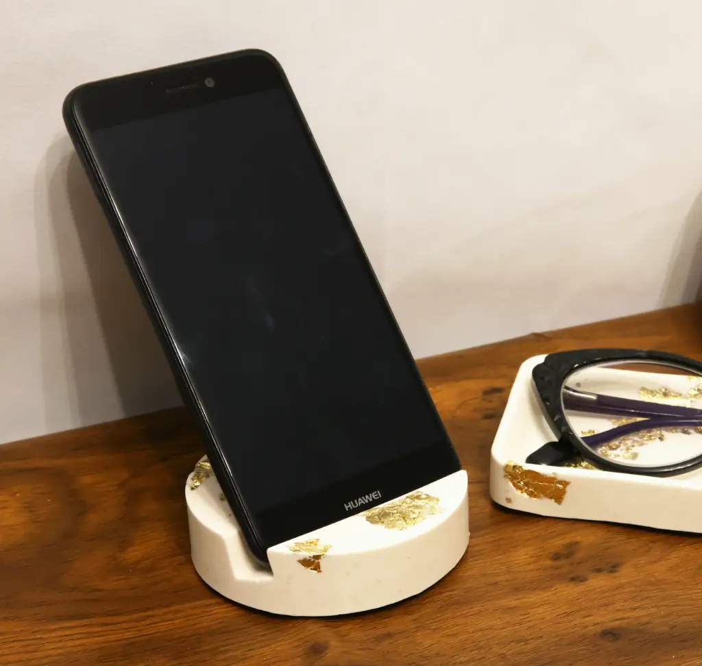 Porte Téléphone Rond Blanc/Or