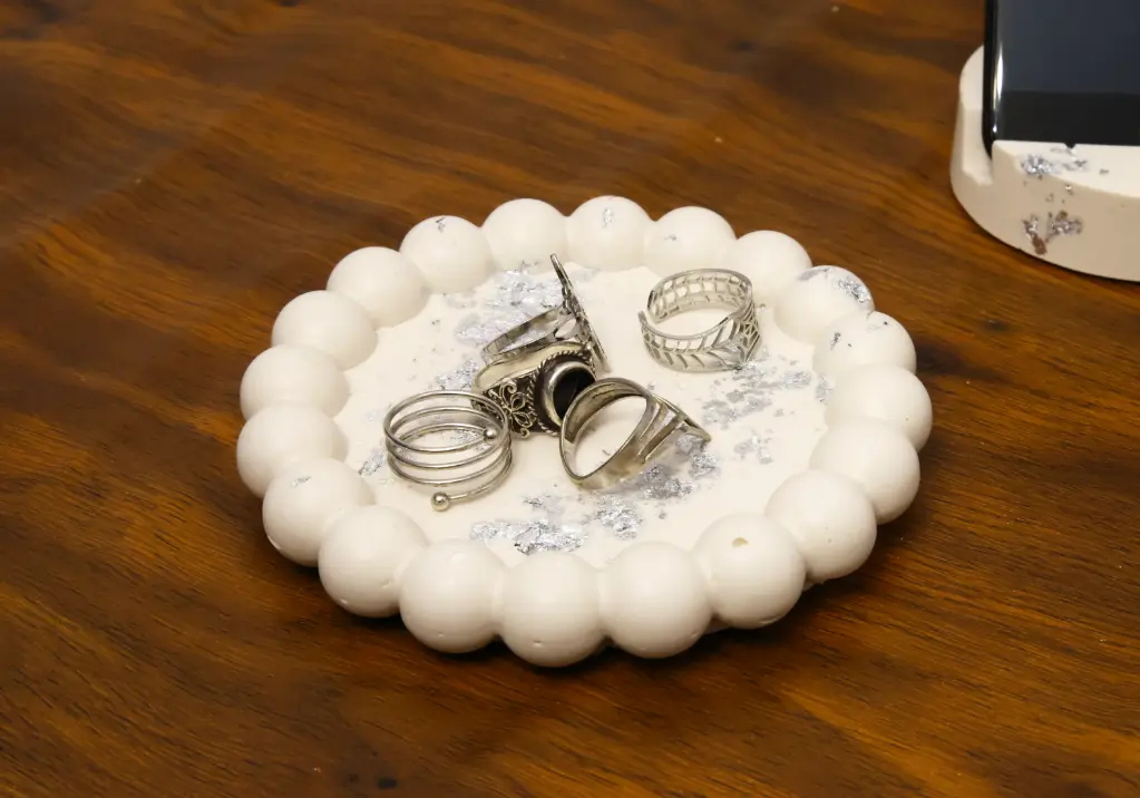 Vide Poche Rond Blanc/Argent