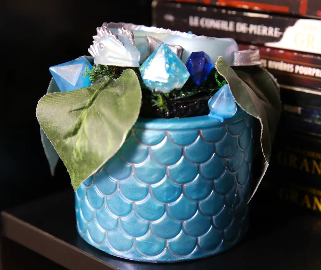 Figurine Dragon et cristaux Bleu/Argent