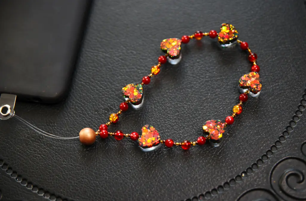 Chaîne téléphone Coeur Rouge/Orange