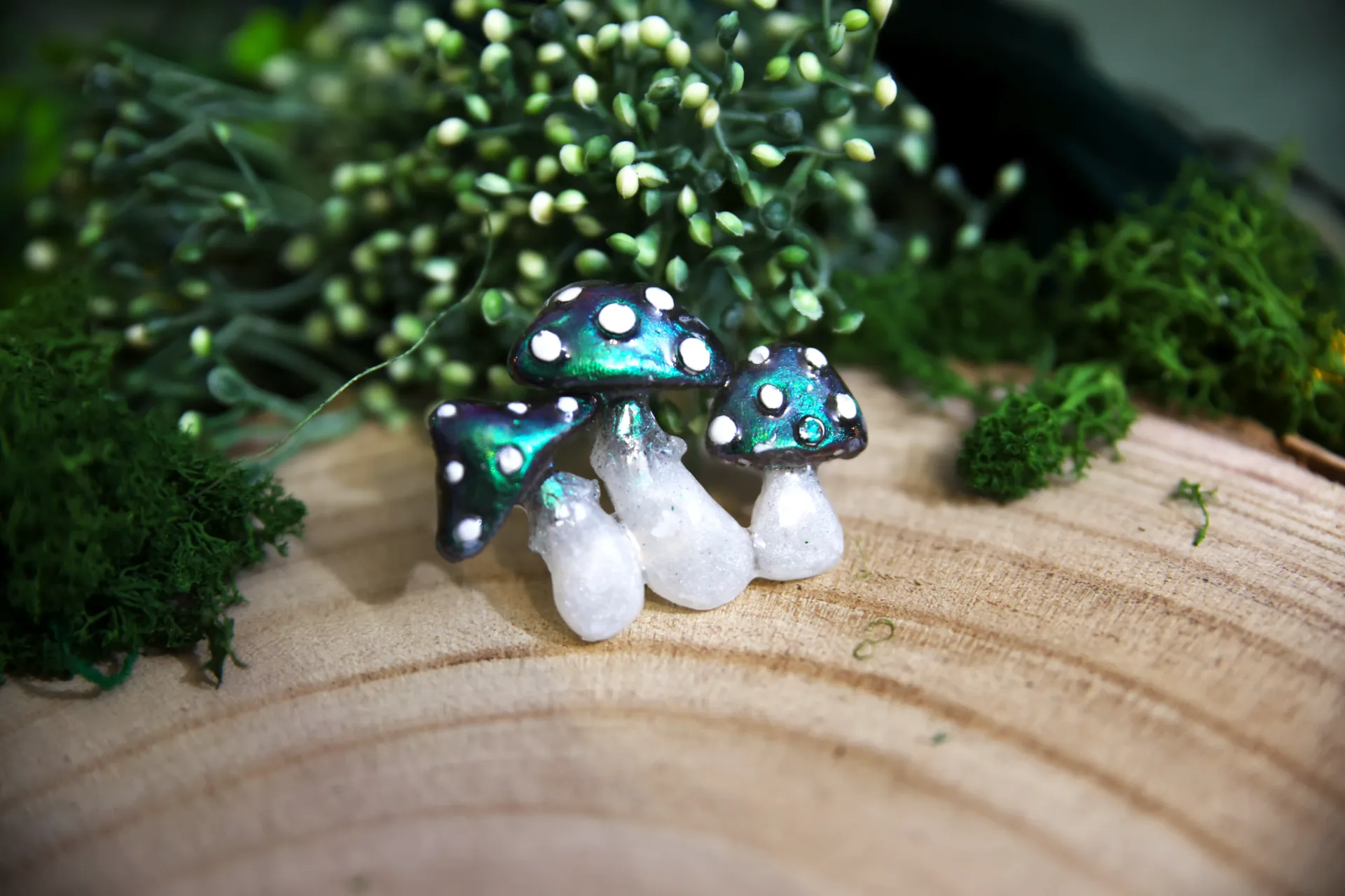 Broche Champignon Vert/Violet