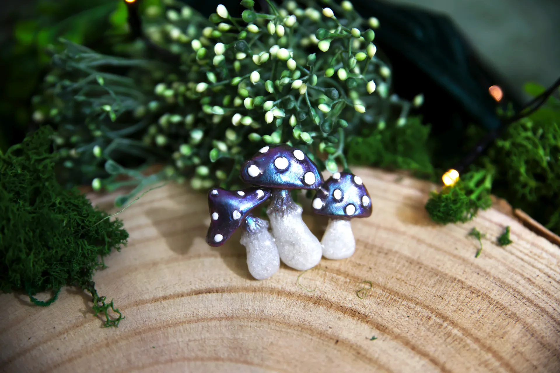 Broche Champignon Bleu/Rose