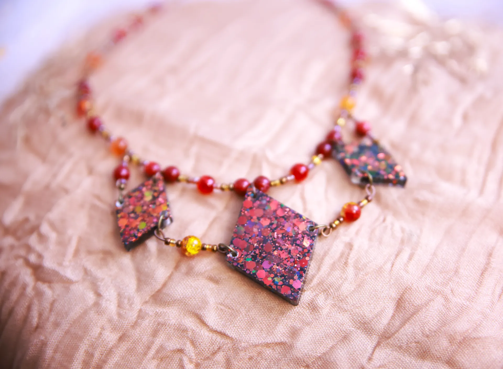 Collier Losange Rouge/Bronze