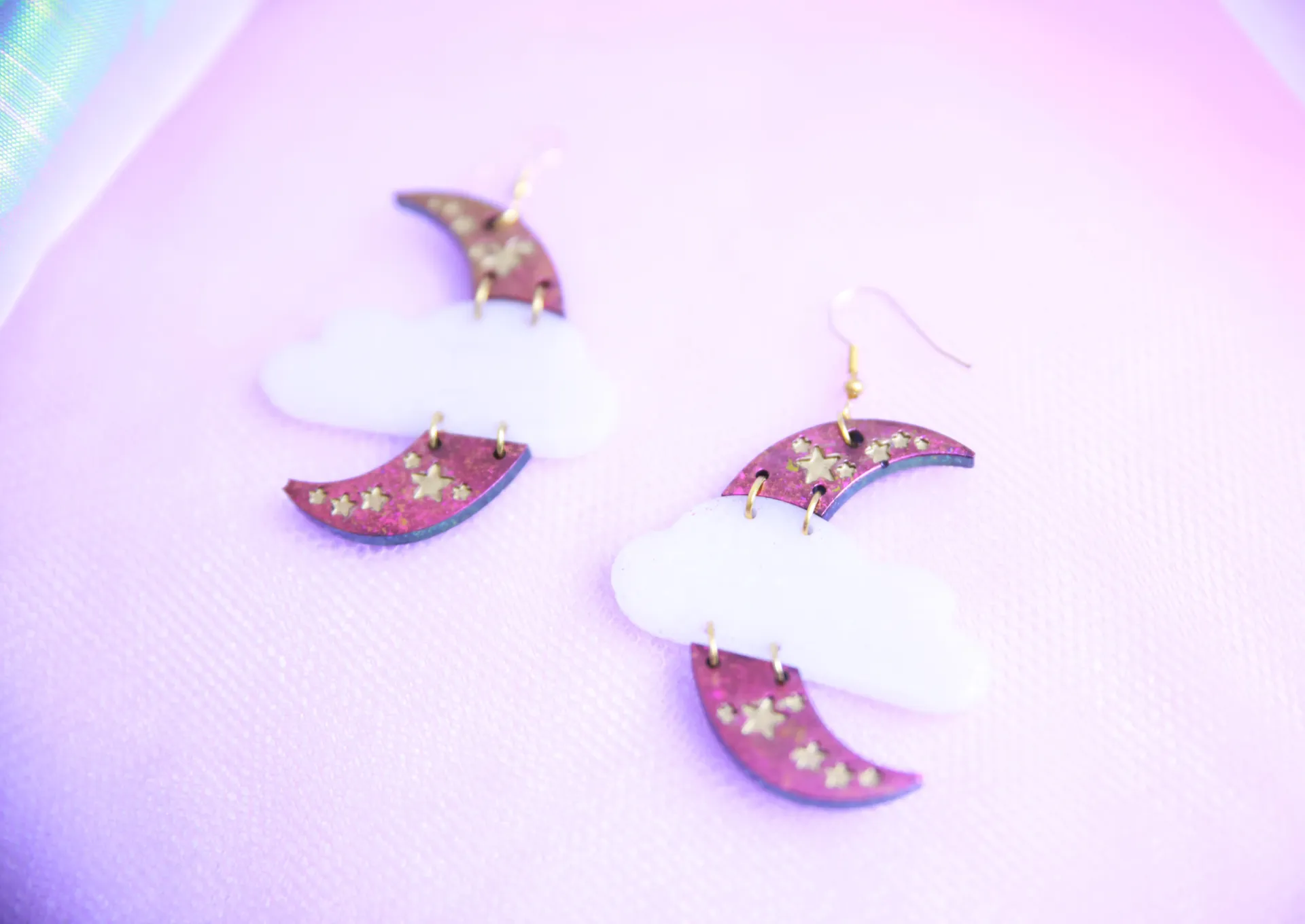Boucles d'oreilles Lune Rose/Jaune/Or