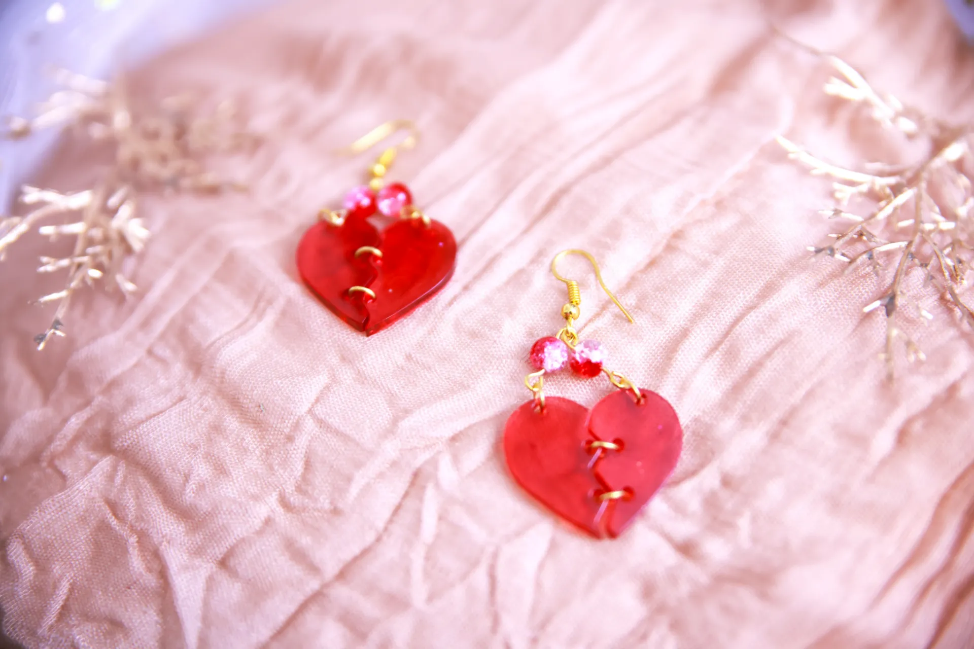 Boucles d'oreilles Coeur Rouge/Or