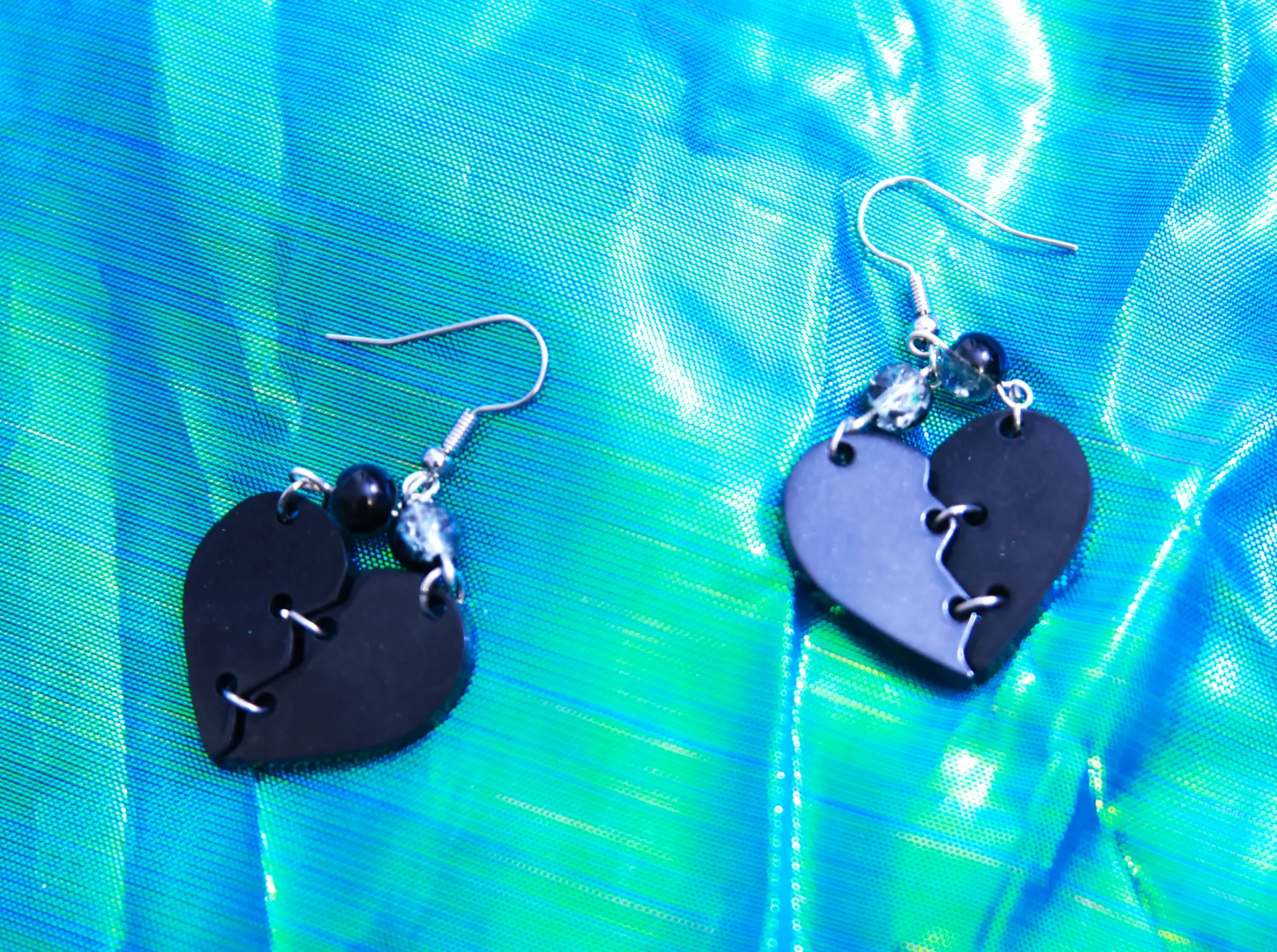 Boucles d'oreilles Coeur Noir/Argent