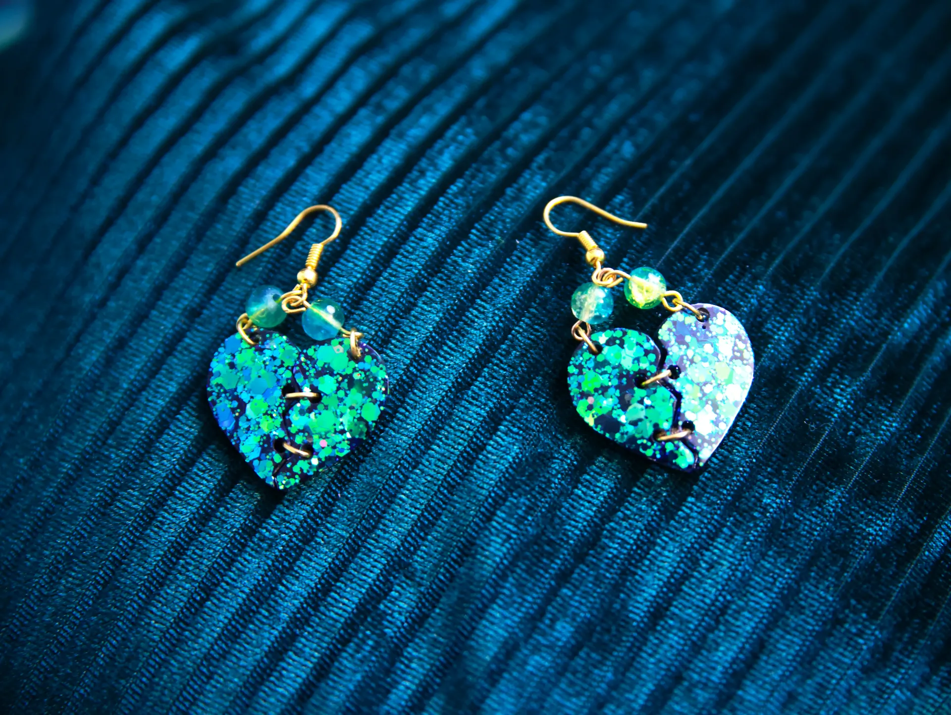 Boucles d'oreilles Coeur Vert/Or