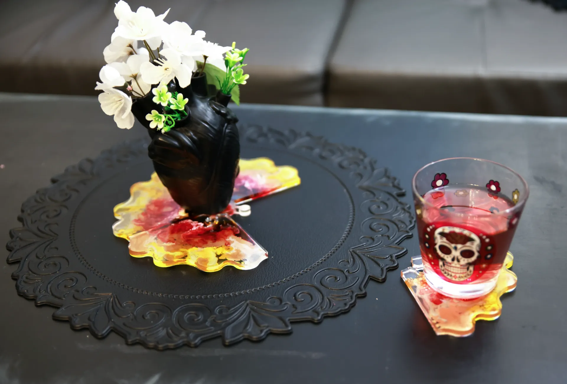 Ensemble de 4 Sous Verres Rouge/jaune/blanc